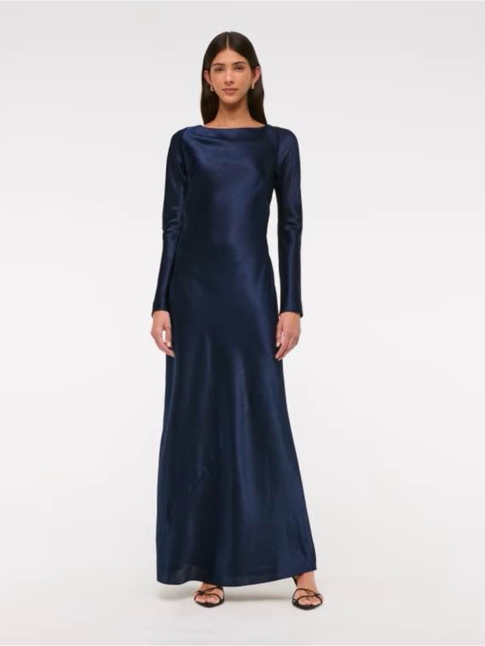 Abercrombie & Fitch Navy Satin Long-Sleeve Maxi Dress
